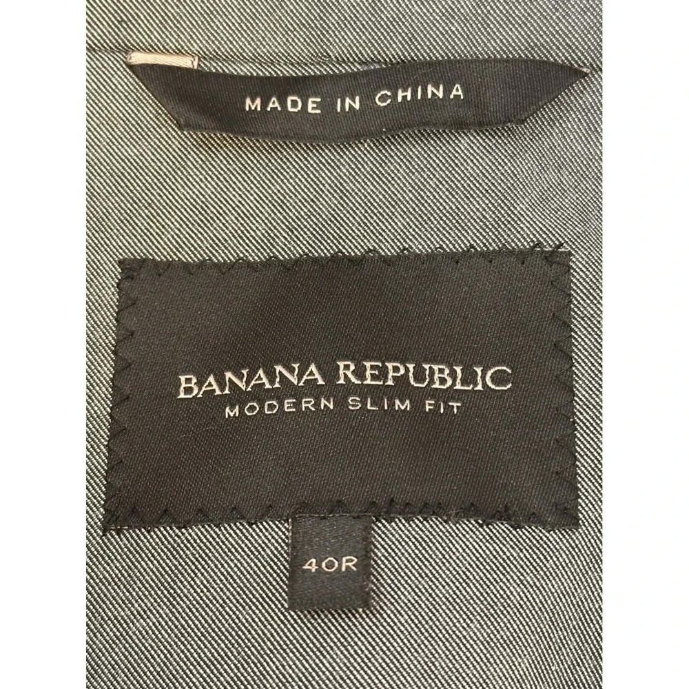 Banana Republic Men's 40R Modern Slim Fit Grey Cotton Blend 2 Button Blazer
